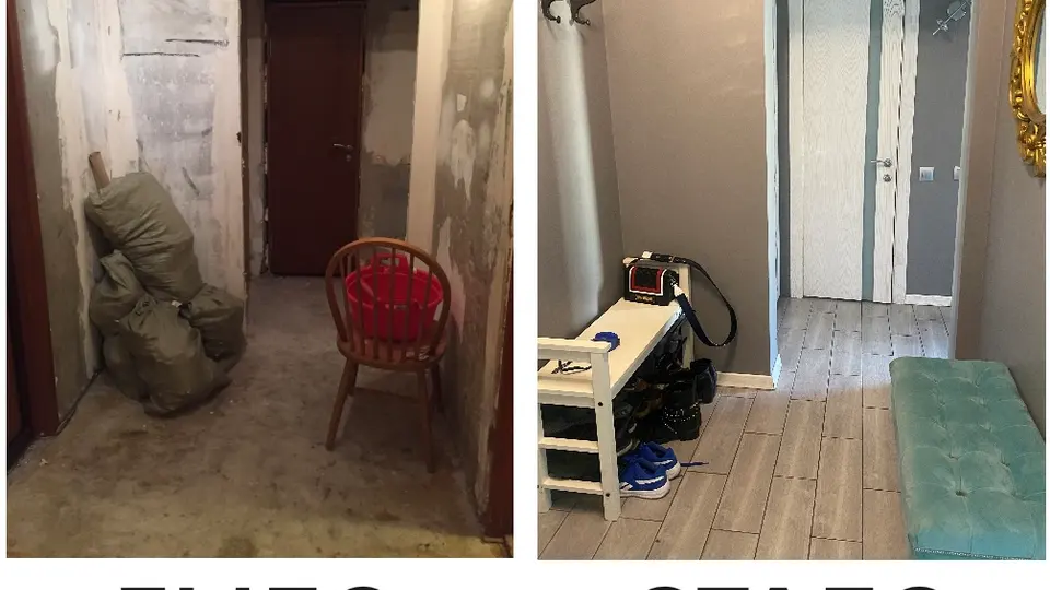 Офисный стиль для прихожей в городской квартире. Фото в виде было-стало